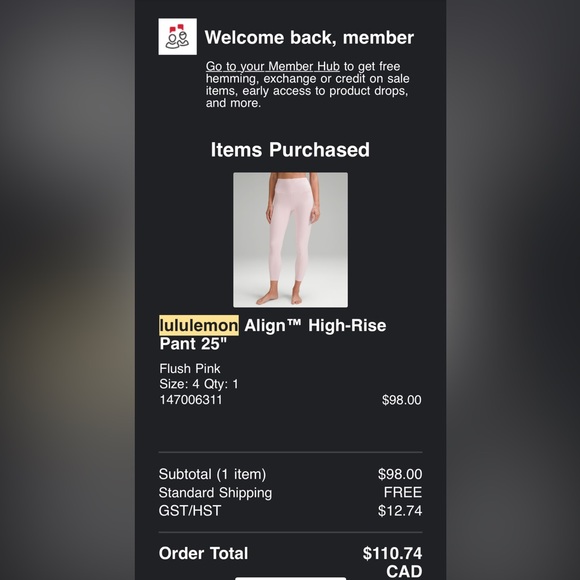 Lululemon align leggings 25’’ in Flush Pink - Size 4 - Picture 2 of 4